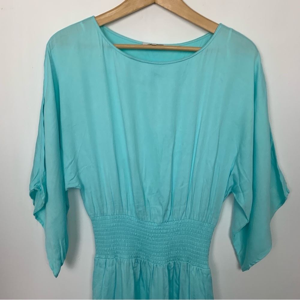 Babaton Light Aqua Smocked Waist Short Sleeve Dress - Picture 5 of 9